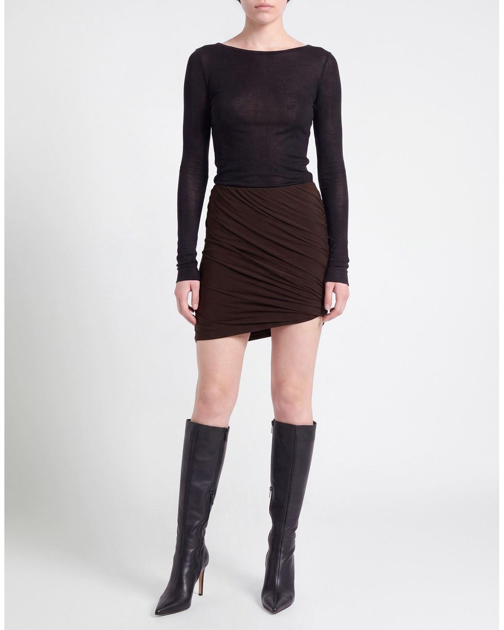 Rick Owens Brown Mini Skirt Viscose, Polyamide, Elastane