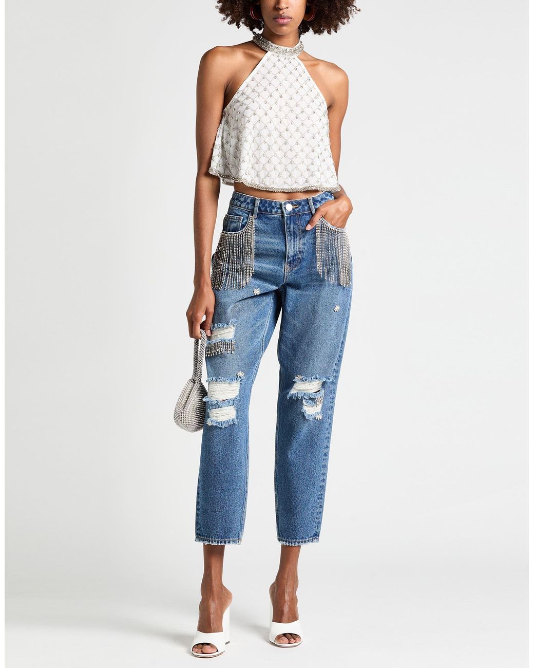 Pinko White Top Polyester, Acrylic, Glass, Metal