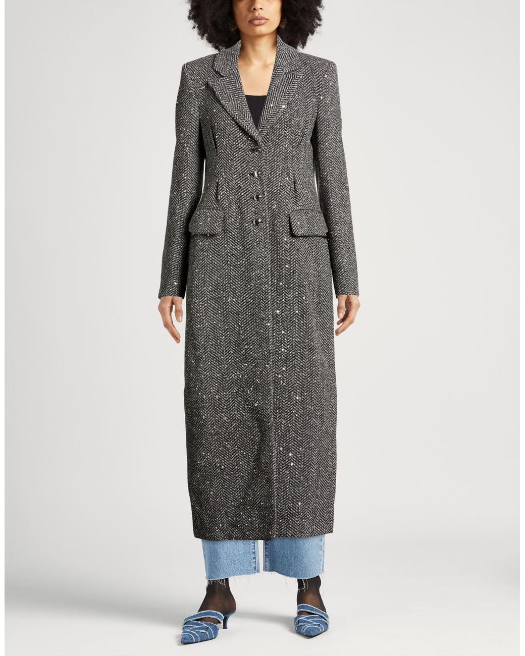 Alessandra Rich Gray Coat Virgin Wool, Synthetic Fibers, Cotton, Polyester, Silk