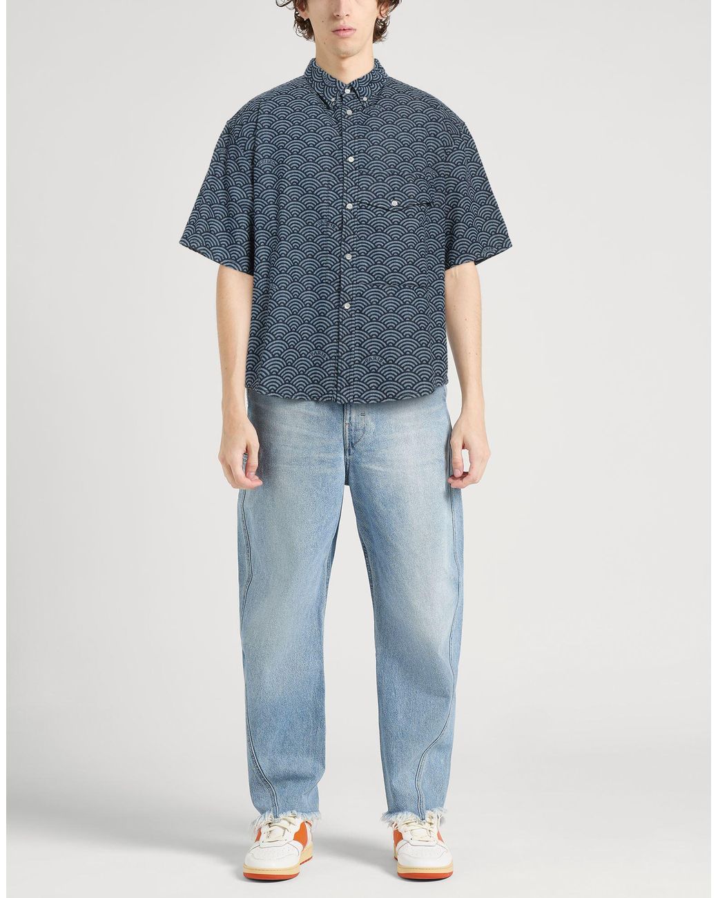 KENZO Blue Oversized Two-Tone Cotton Shirt for men