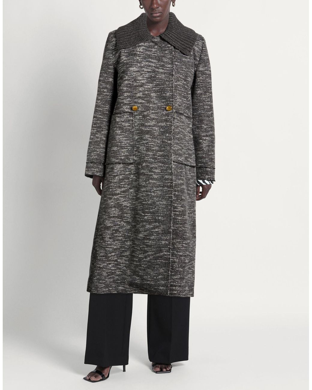 Antonia Zander Gray Coat Wool, Cotton, Polyamide, Polyester