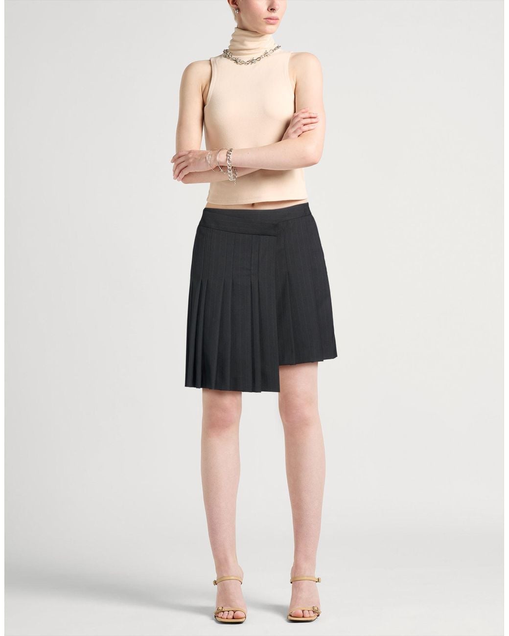 Juun.J Black Mini Skirt Wool, Polyester, Polyurethane