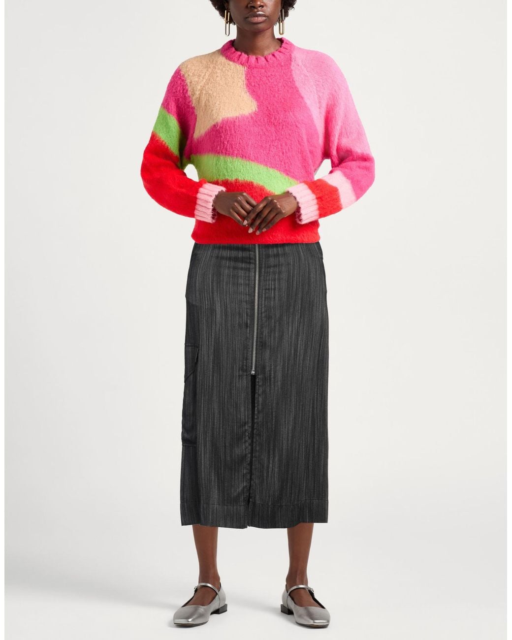 Ganni Gray Midi Skirt Recycled Polyamide, Elastane