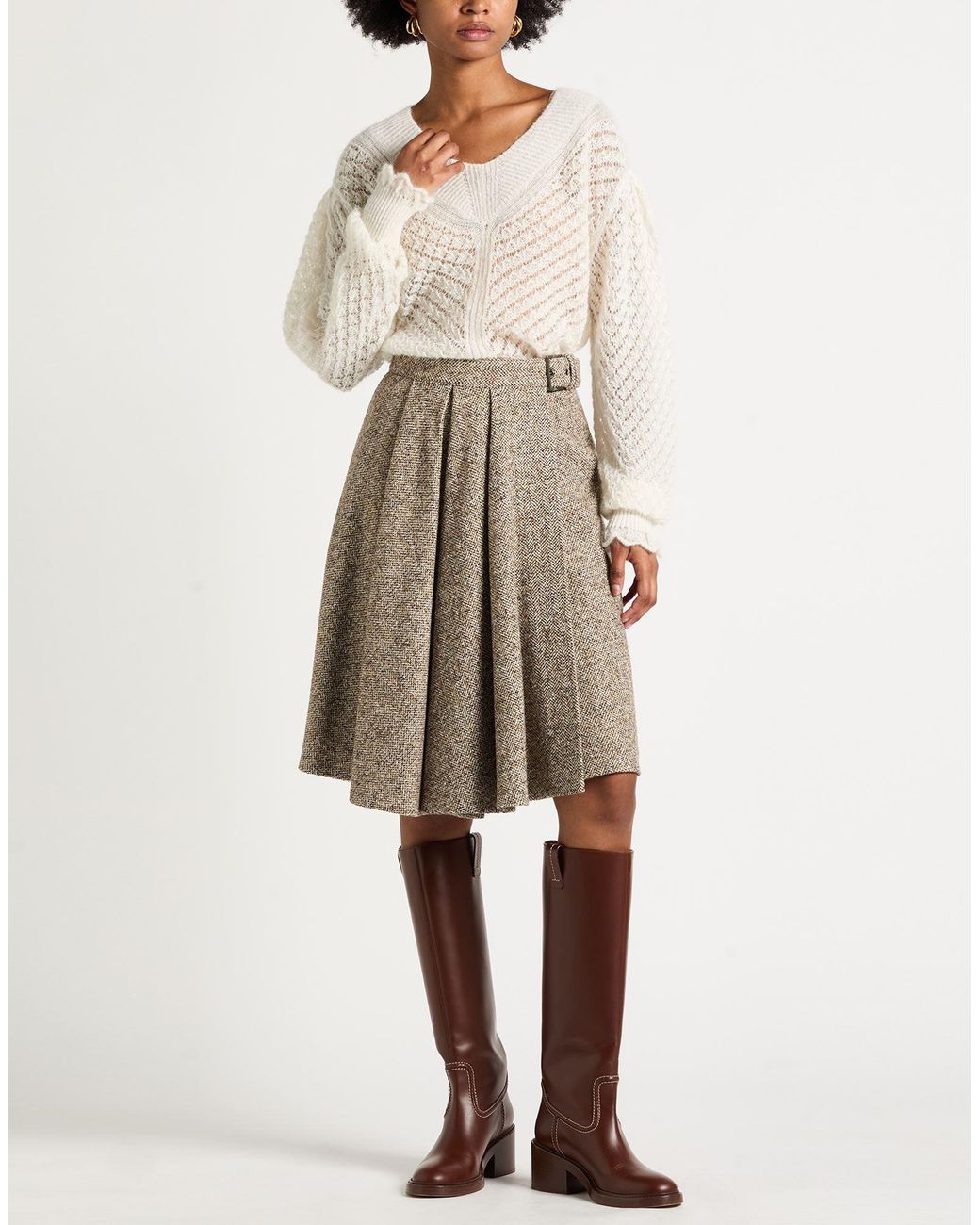 Brunello Cucinelli Brown Midi Skirt Virgin Wool, Silk, Polyamide, Ecobrass
