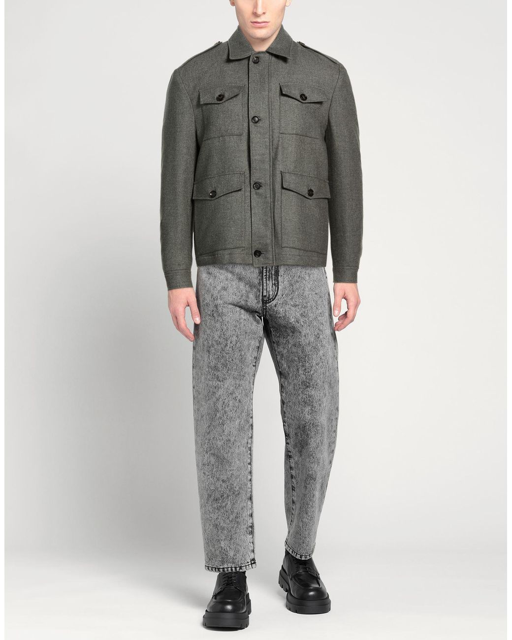 Luigi Borrelli Napoli Gray Military Jacket Virgin Wool, Cotton, Wool for men