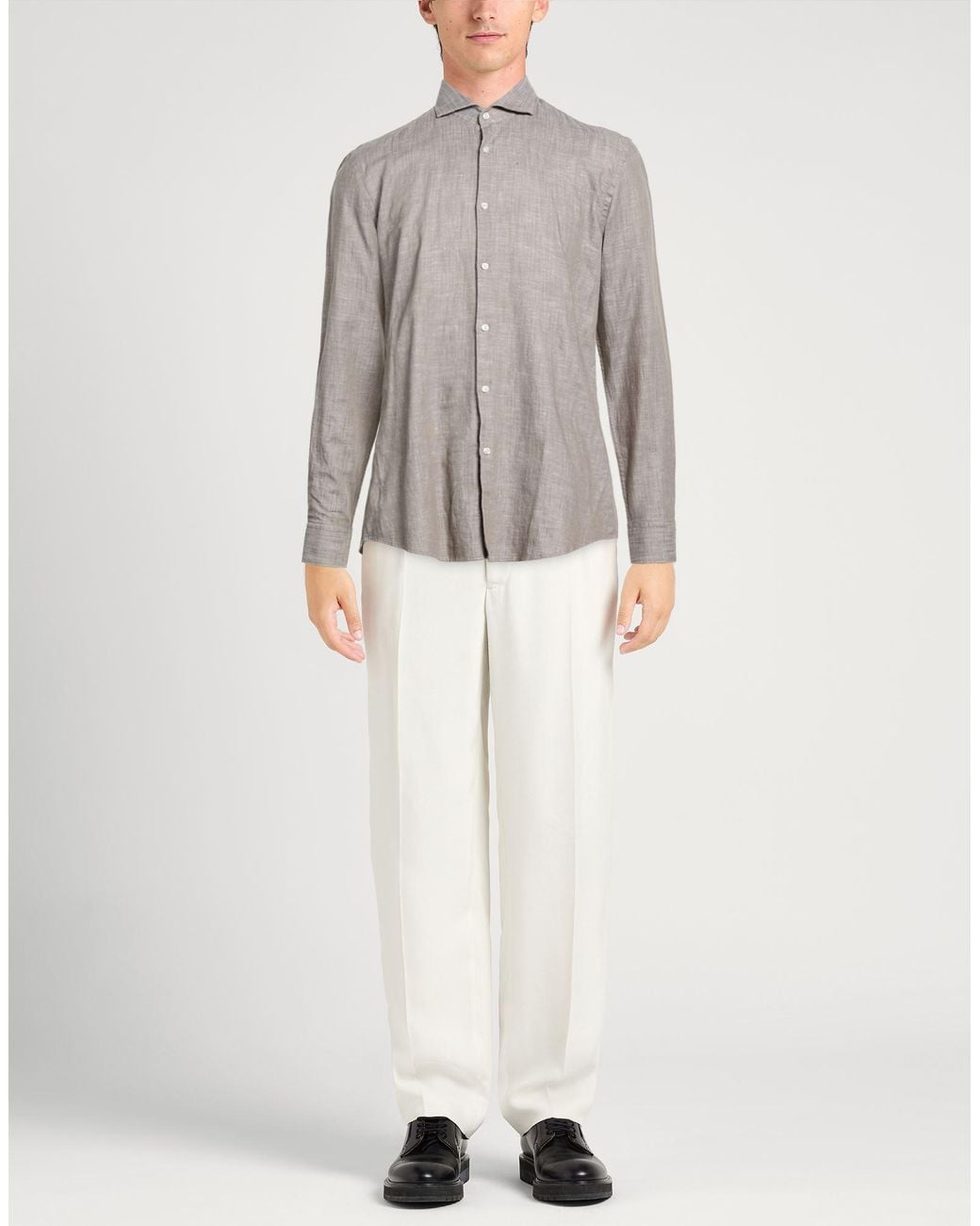 HUGO Gray Shirt Cotton, Linen for men