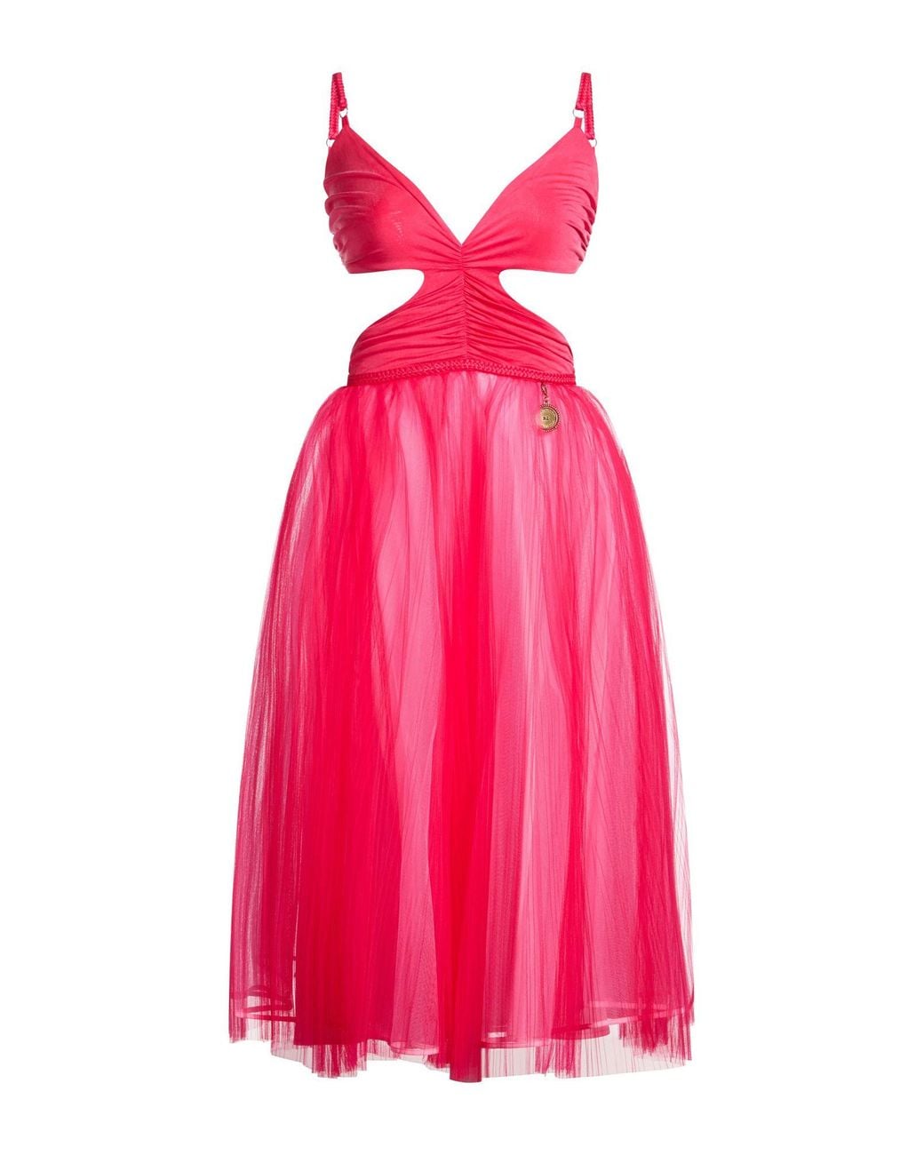 Elisabetta Franchi Pink Midi Dress Cupro, Elastane