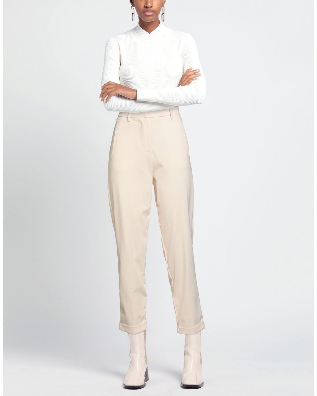 Soallure Natural Ivory Pants Cotton, Polyamide, Elastane