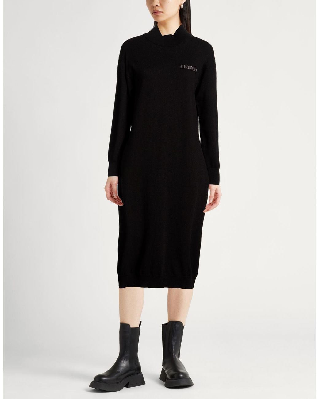 Peserico Black Midi Dress Virgin Wool, Silk, Cashmere