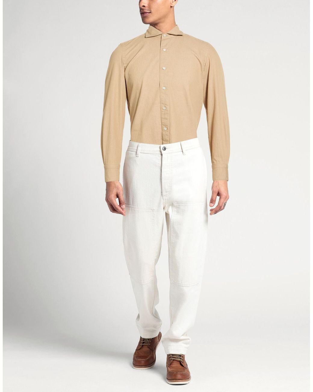 Finamore 1925 Natural Sand Shirt Cotton for men