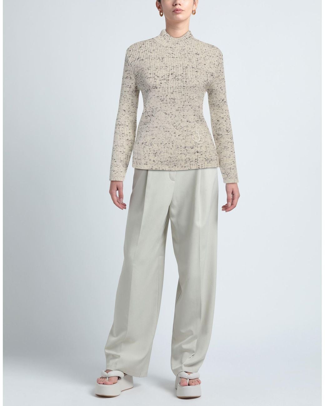 Jil Sander Gray Ivory Turtleneck Wool
