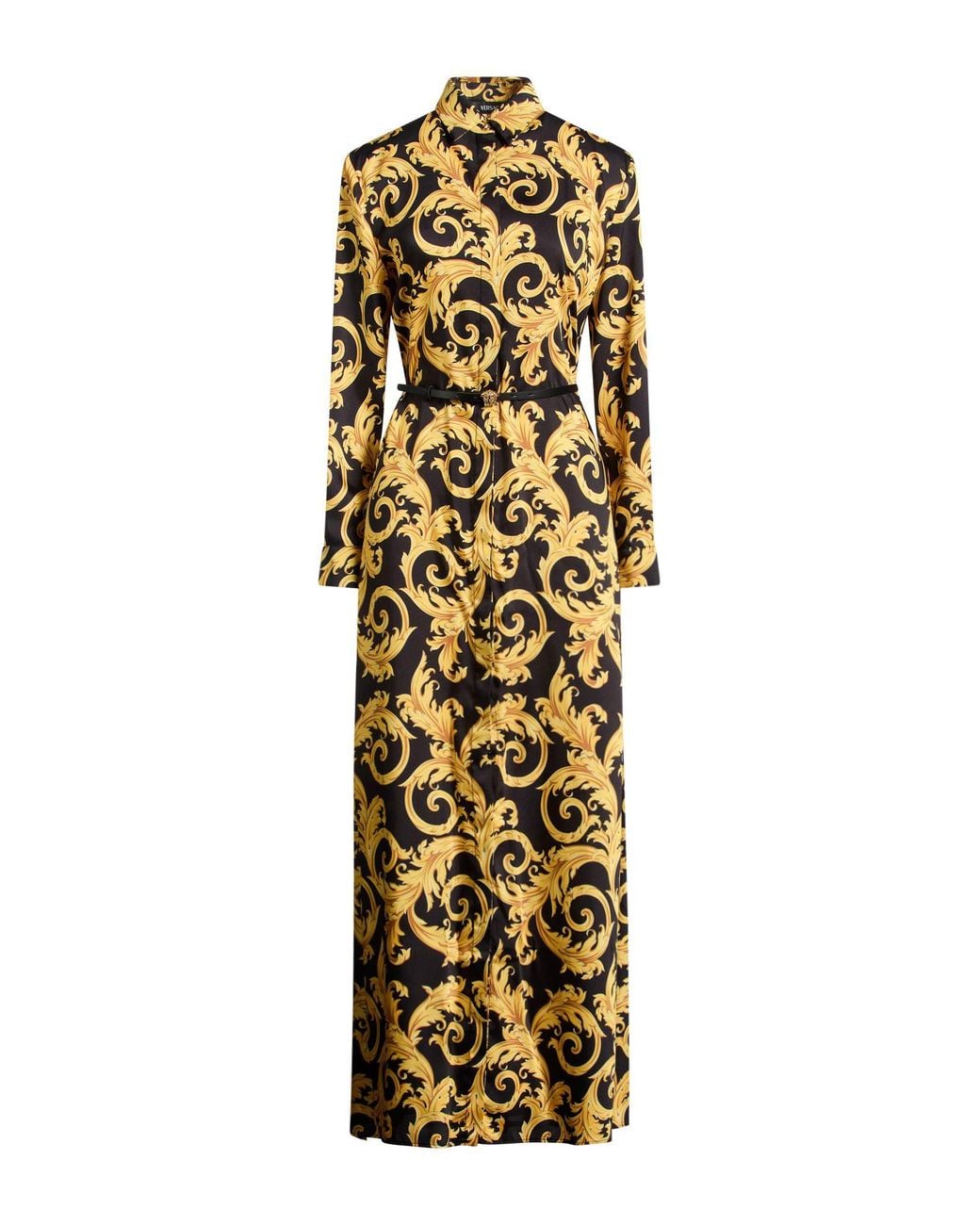 Versace Metallic Maxi Dress Polyester, Calfskin