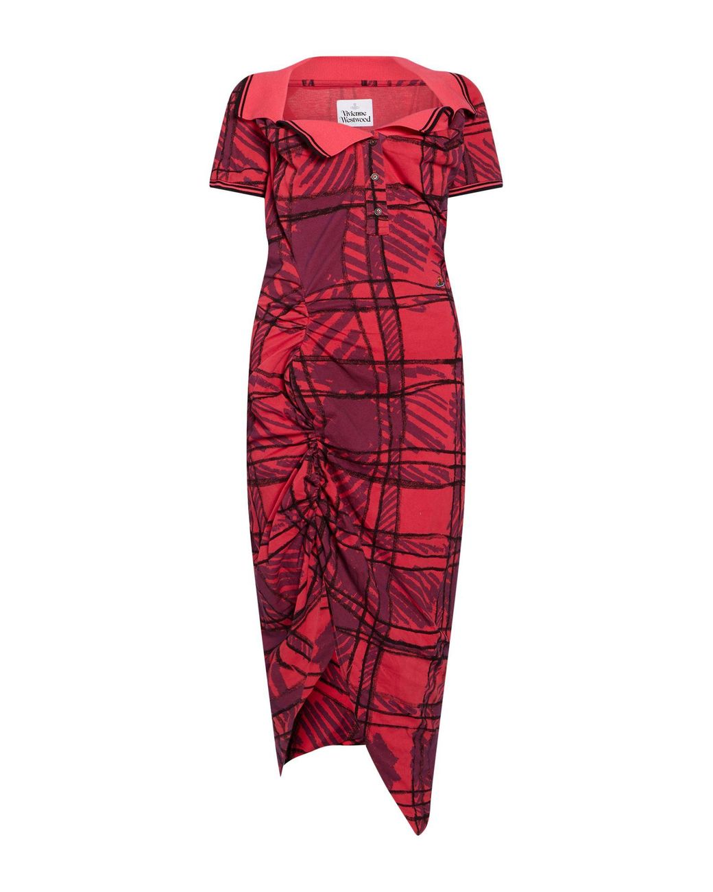 Vivienne Westwood Red Long Monday Pulling Dress Fuchsia Midi Dress Cotton
