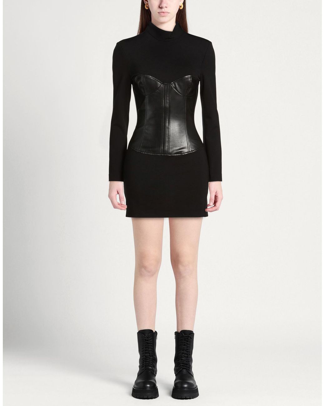 SIMONA CORSELLINI Black Mini Dress Viscose, Polyamide, Elastane