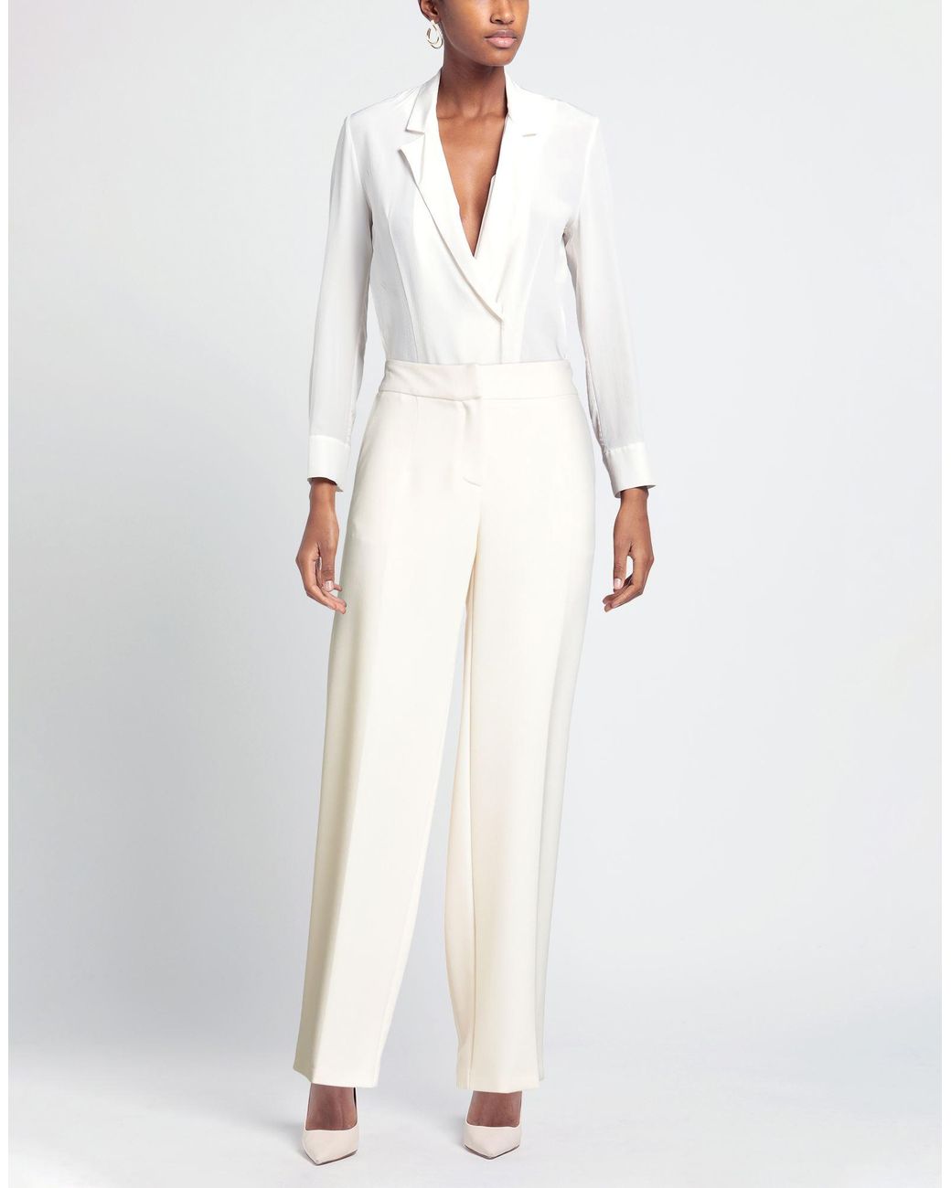 Raffaela D'angelo White Cream Pants Polyester, Viscose, Elastane