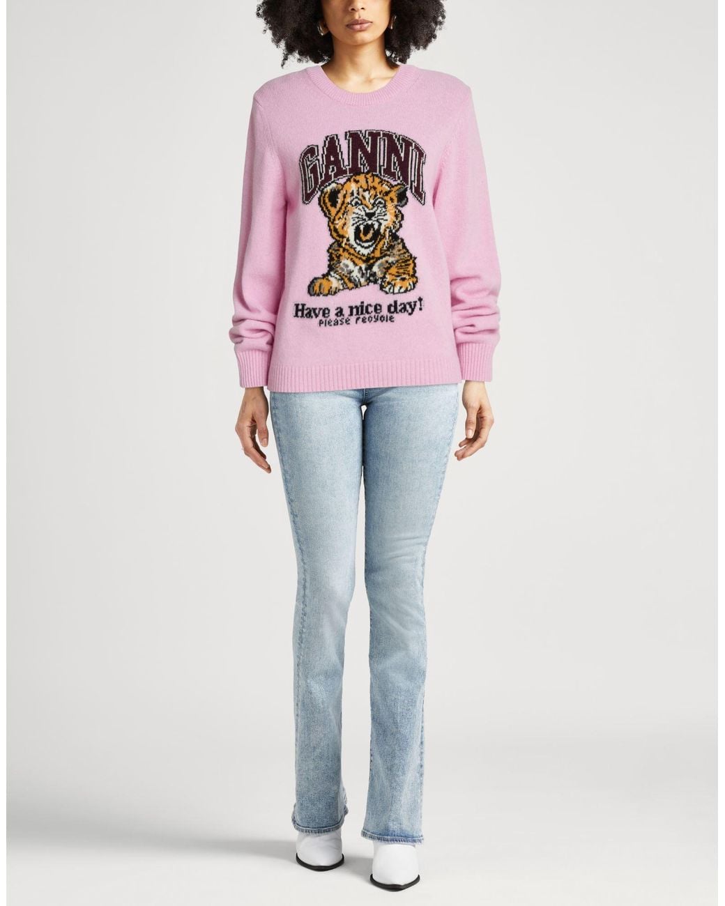 Ganni Pink Sweater Wool, Recycled Wool, Polyamide