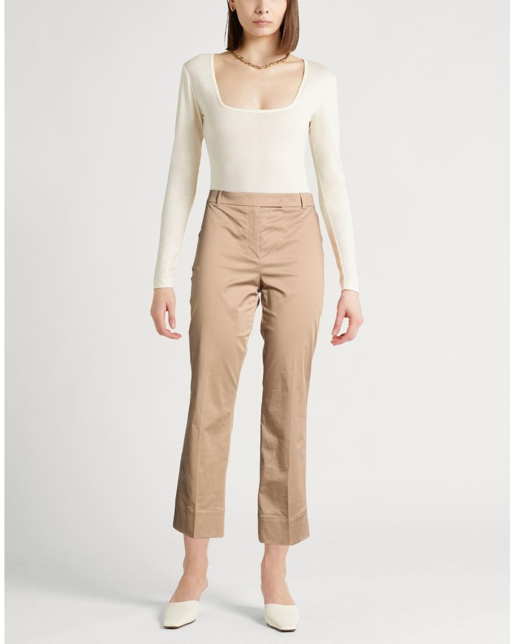 Max Mara Natural Sand Pants Cotton, Elastane