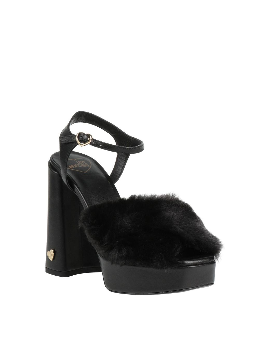 Love Moschino Black Sandals Leather, Textile Fibers
