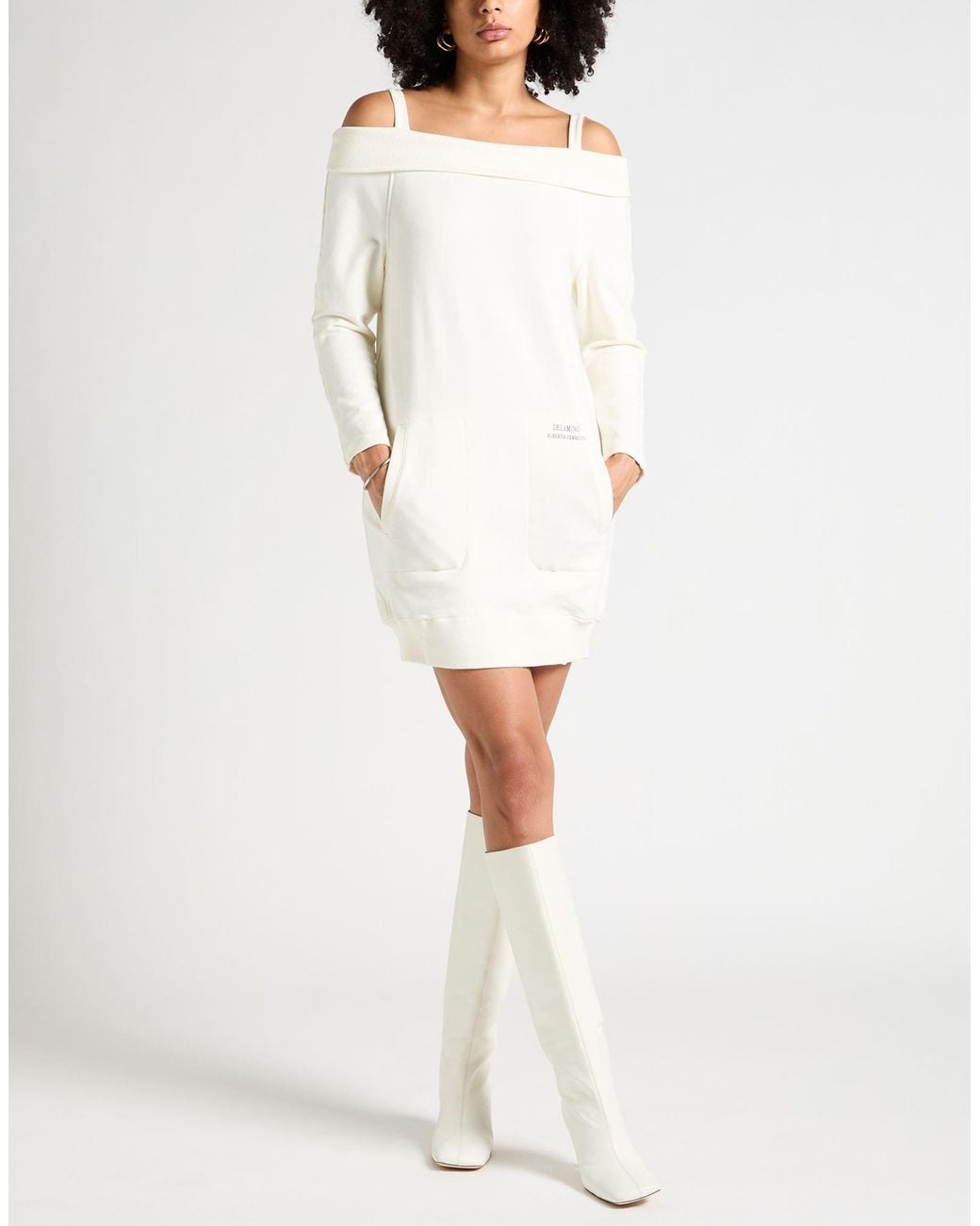 Alberta Ferretti Natural Cream Mini Dress Cotton, Elastane
