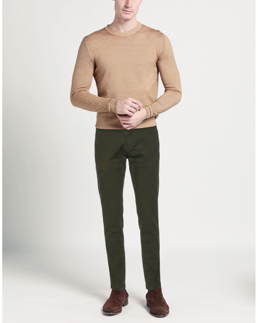 Entre Amis Green Military Pants Cotton, Elastane for men