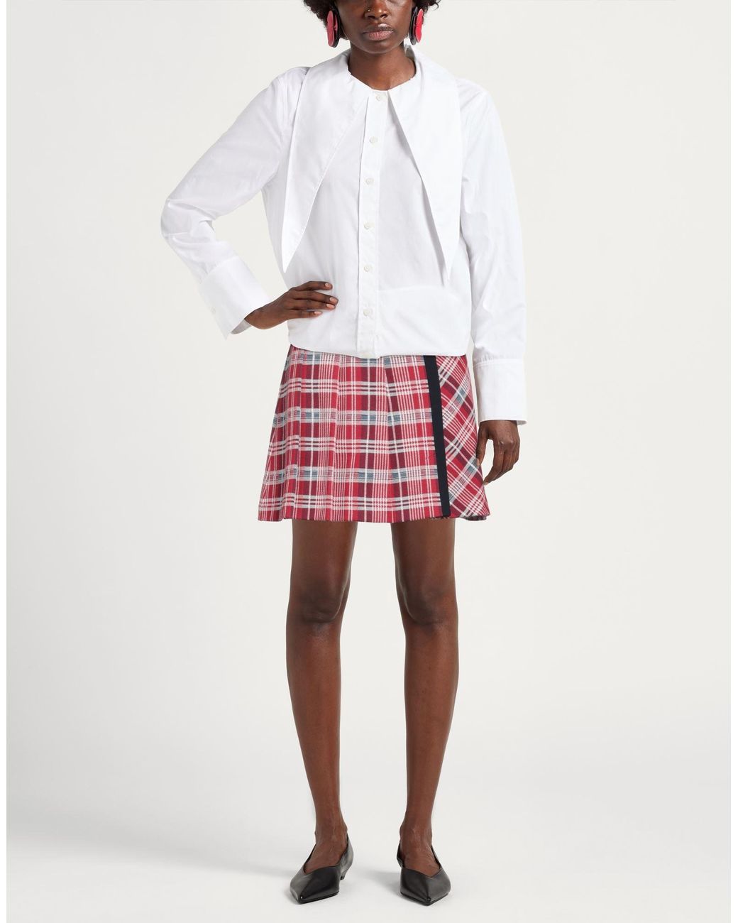 Pinko Red Mini Skirt Cotton, Polyamide, Elastane