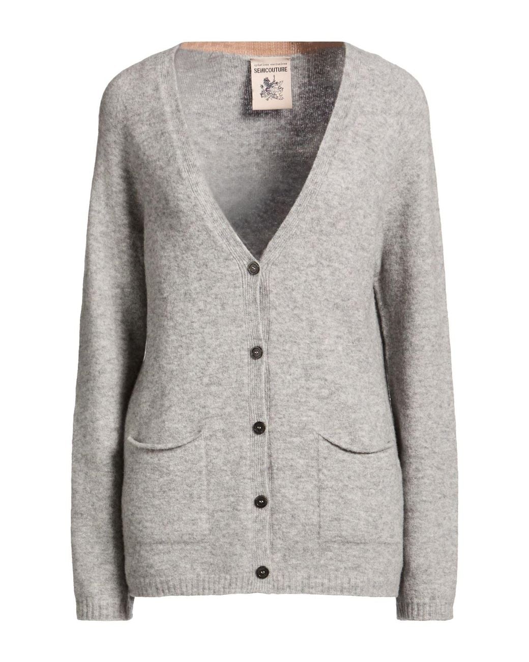 Semicouture Gray Cardigan Virgin Wool, Polyamide, Cashmere, Elastane