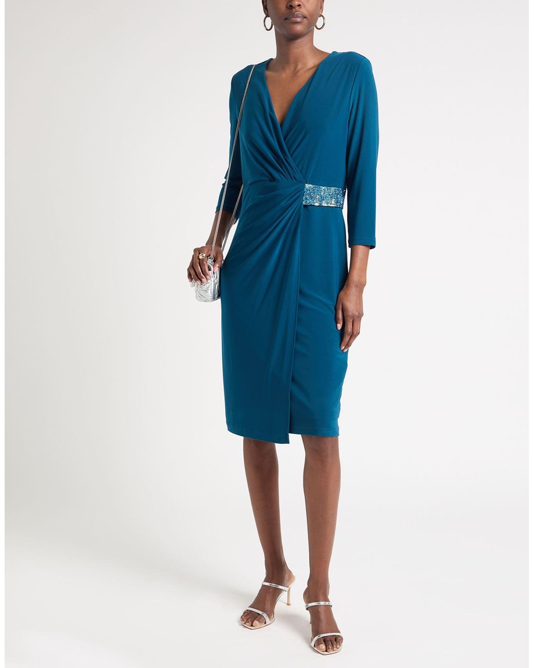 FRANK LYMAN Blue Midi Dress Polyester, Elastane
