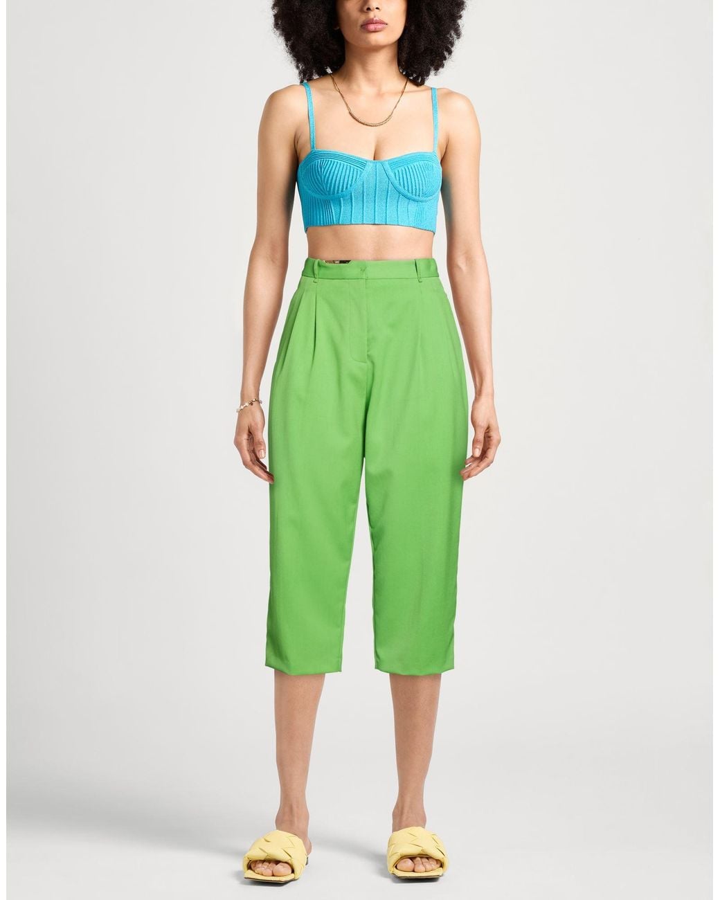 Elisabetta Franchi Green Pants Polyester, Virgin Wool