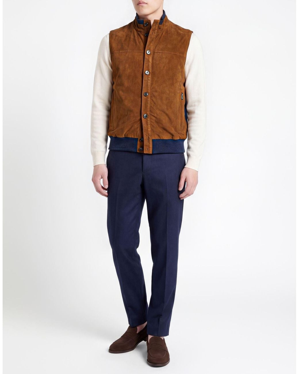 Façonnable Brown Vest Goat Skin, Cotton, Cashmere for men