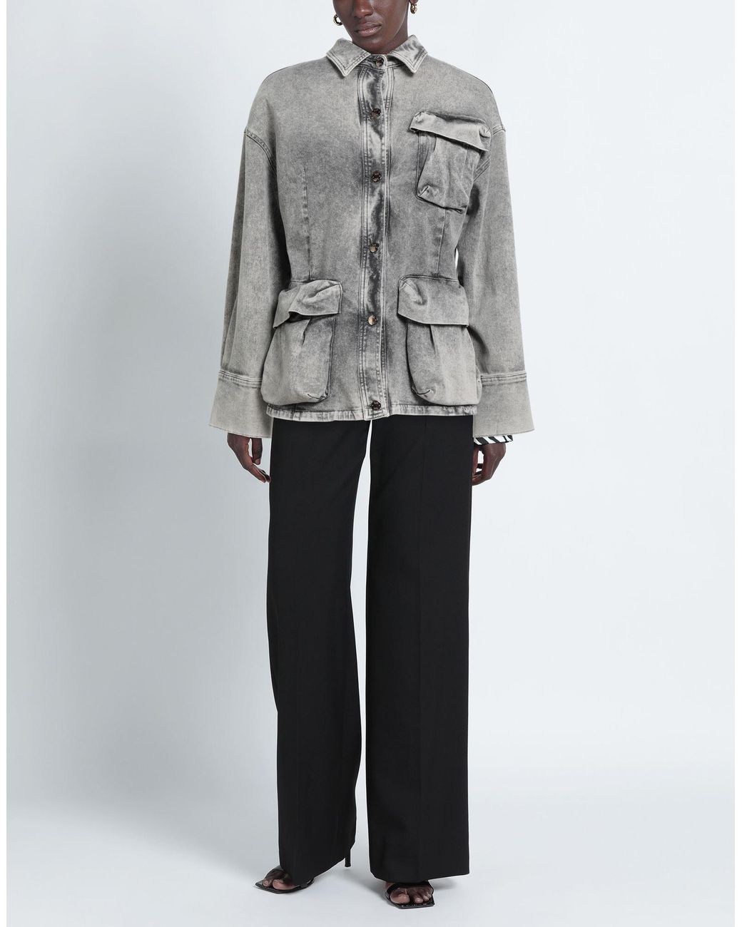 Soallure Gray Denim Outerwear Cotton, Elastane