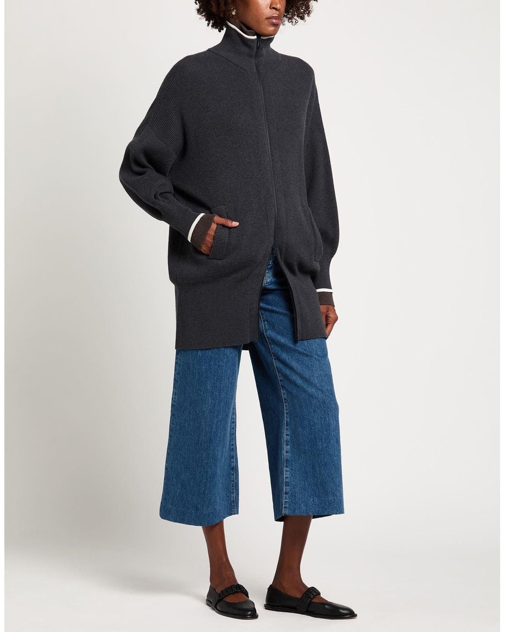 Brunello Cucinelli Blue Charcoal Cardigan Virgin Wool, Cashmere, Silk, Brass