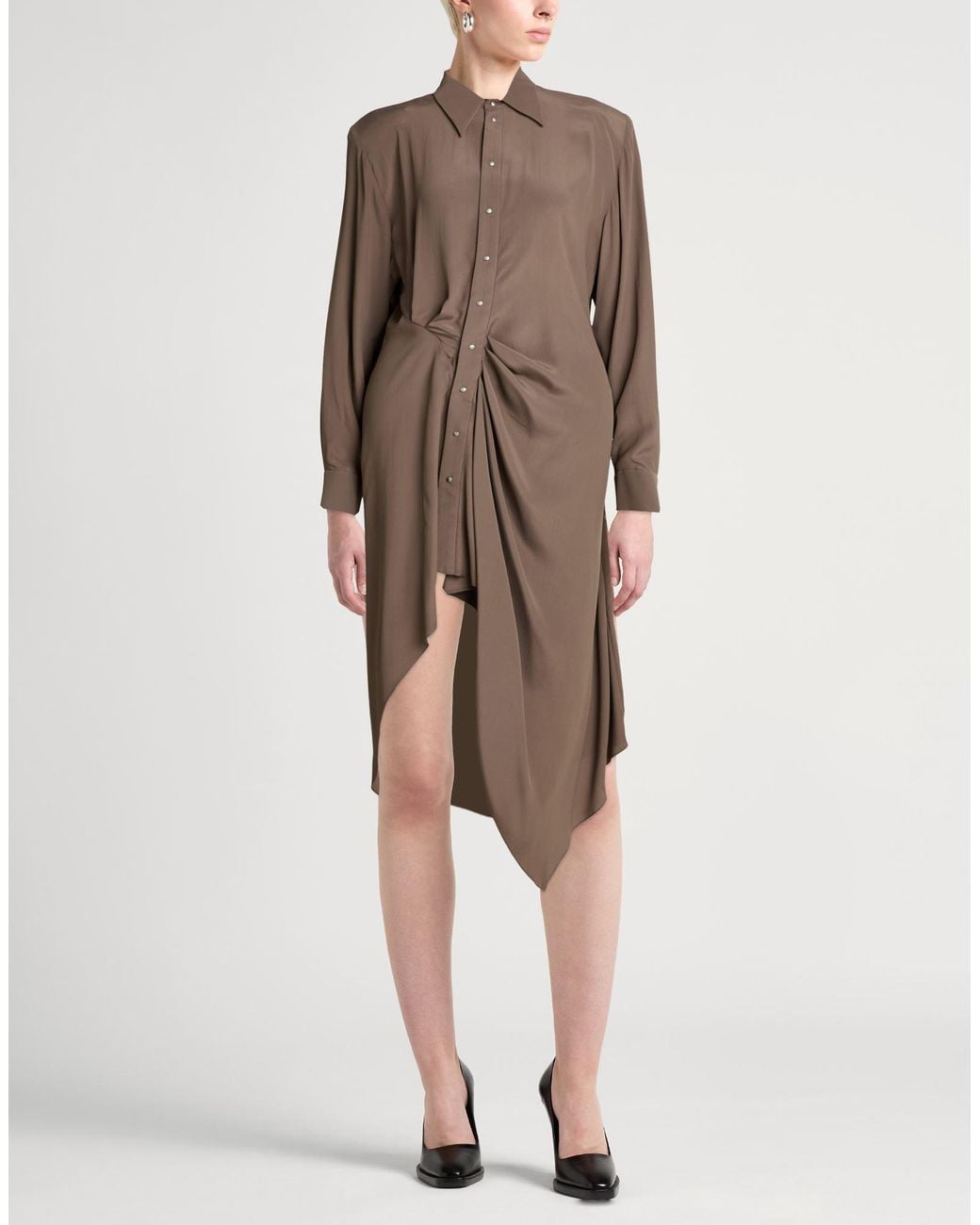 Mugler Brown Maxi Dress Acetate, Silk