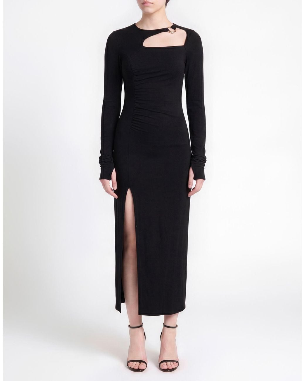Dondup Black Midi Dress Viscose, Elastane