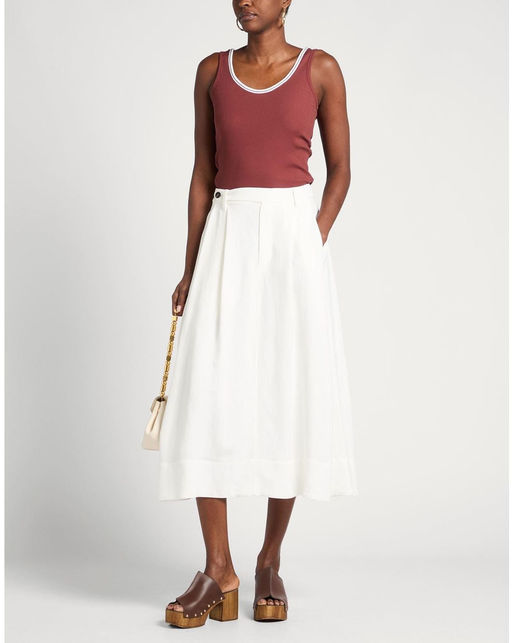 Brunello Cucinelli White Midi Skirt Viscose, Linen, Metal