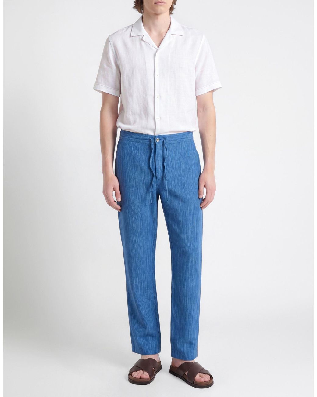 120% Lino Blue Trouser for men
