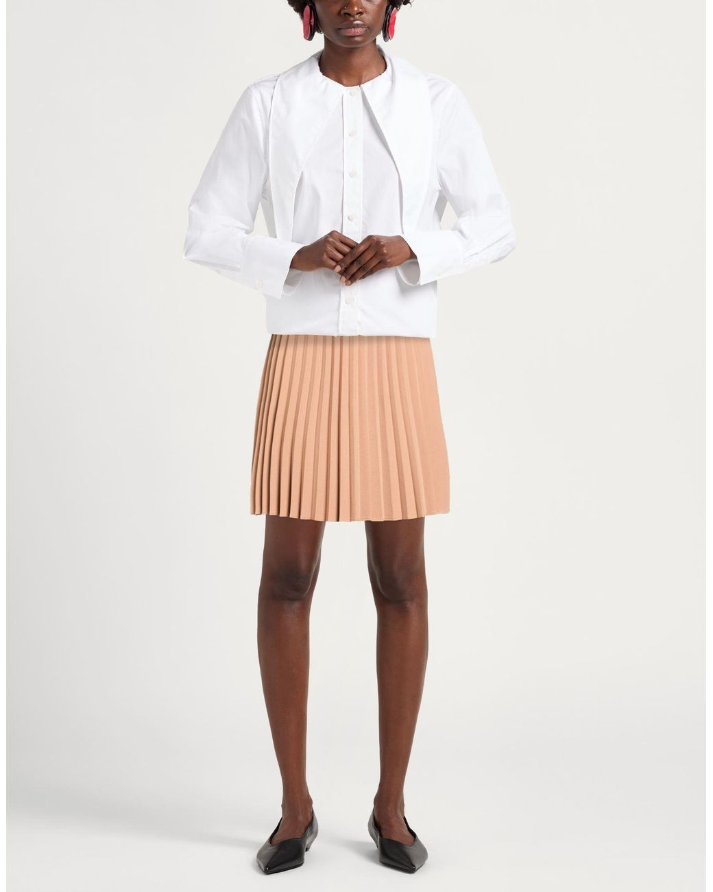 iBlues Natural Camel Mini Skirt Polyester, Viscose, Elastane