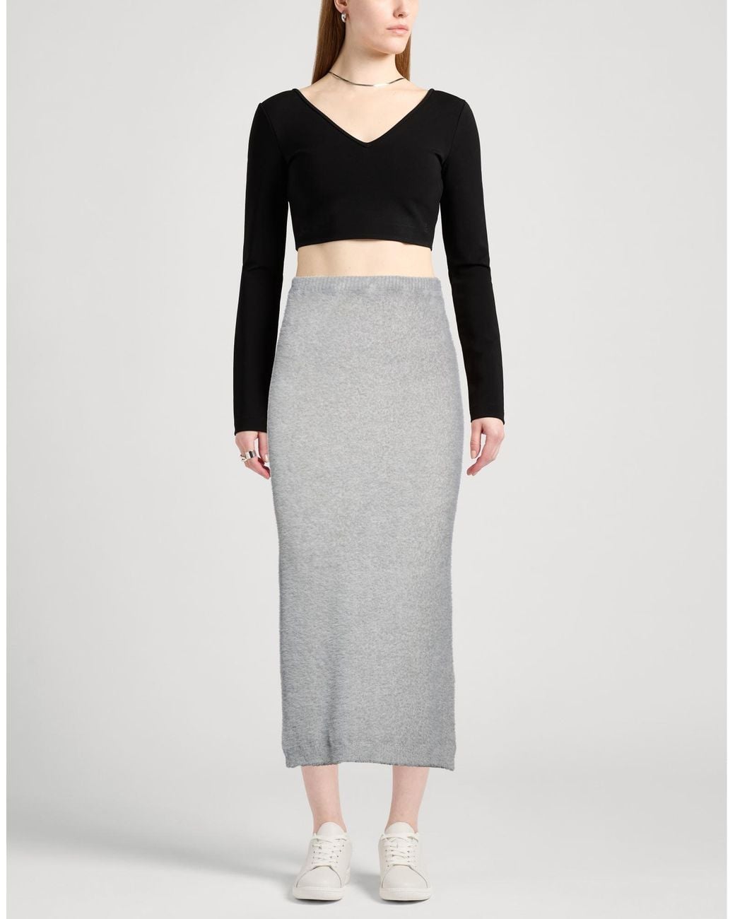 Kaos Gray Midi Skirt Viscose, Polyester, Polyamide