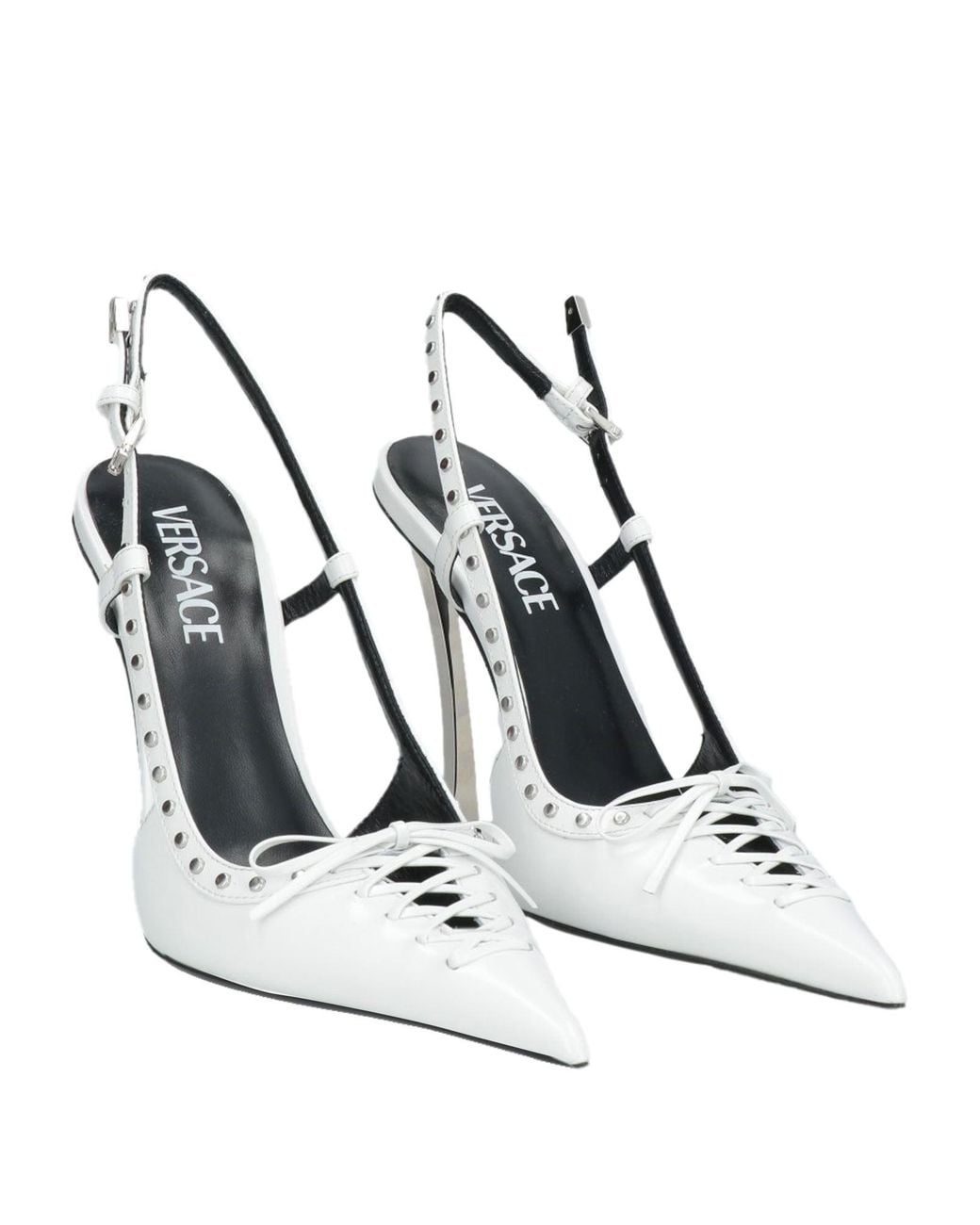 Versace White Laced Pin-Point Leather Slingback Pump