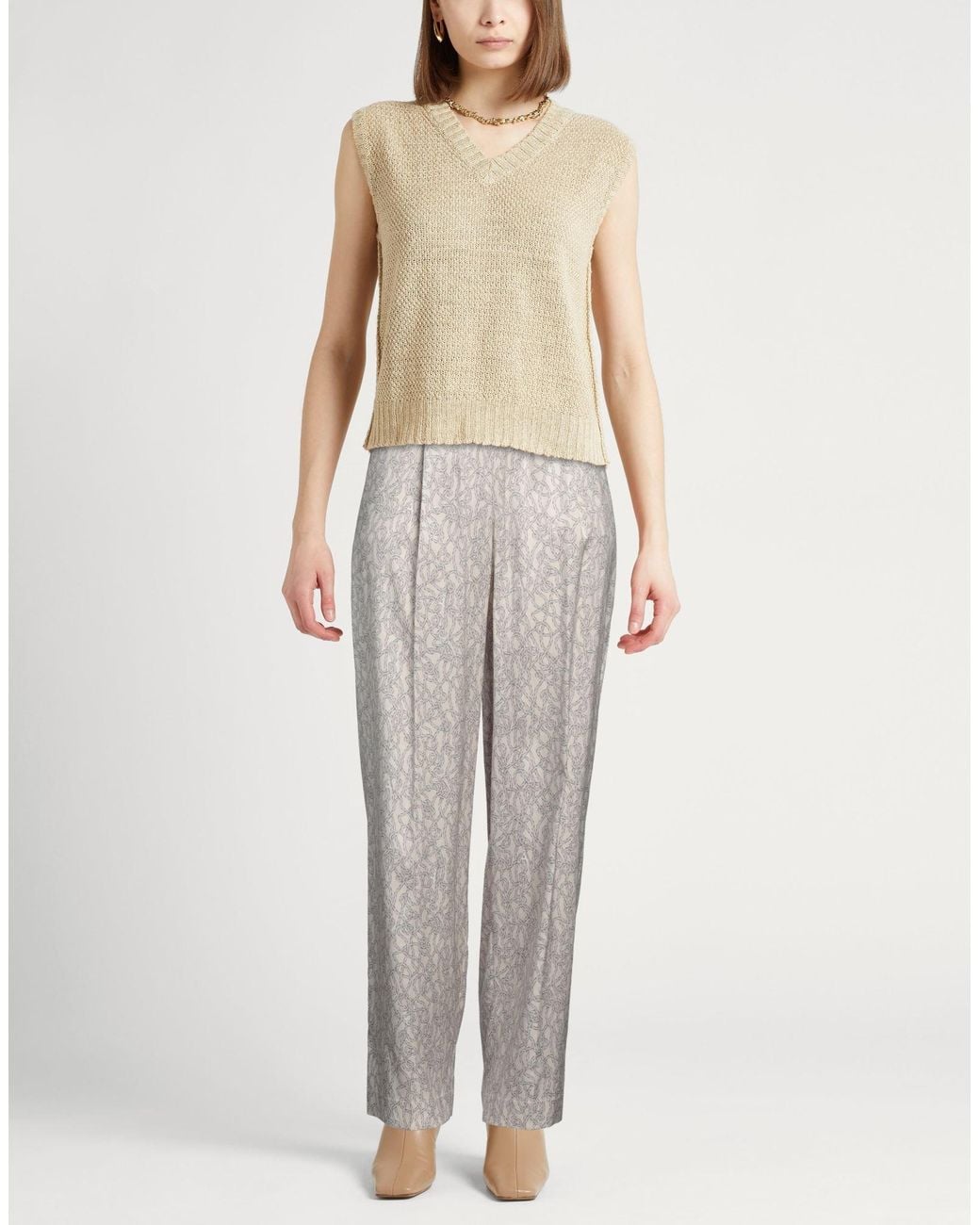 Agnona Gray Ivory Pants Silk, Elastane