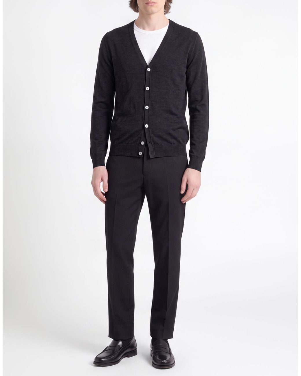 Incotex Black Charcoal Cardigan Virgin Wool, Polyamide for men