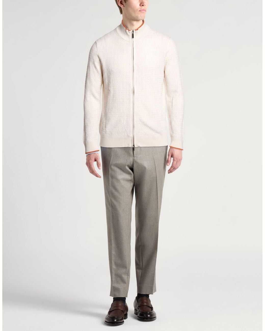 Moorer Natural Ivory Cardigan Wool, Silk for men