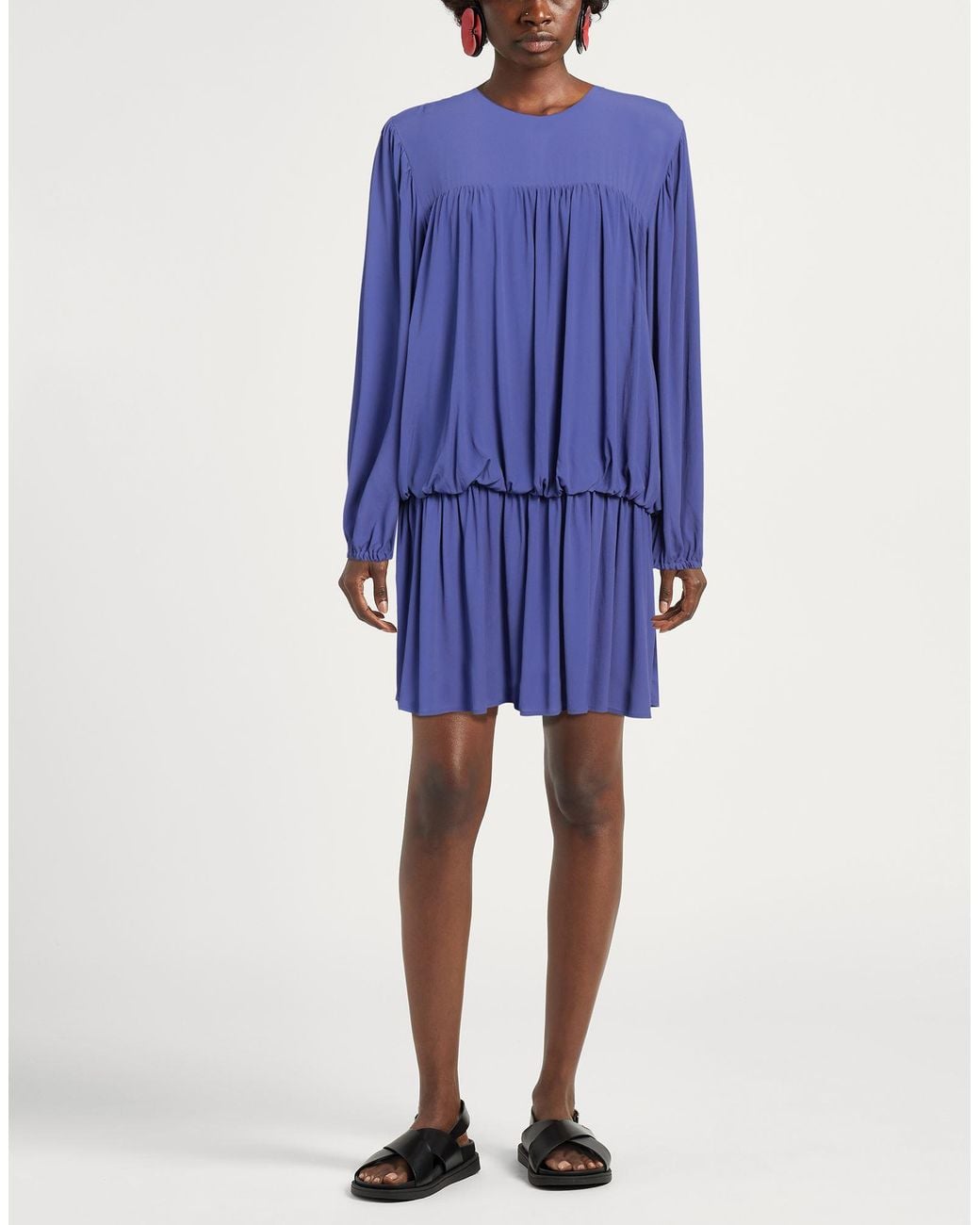 Semicouture Blue Mini Dress Acetate, Silk