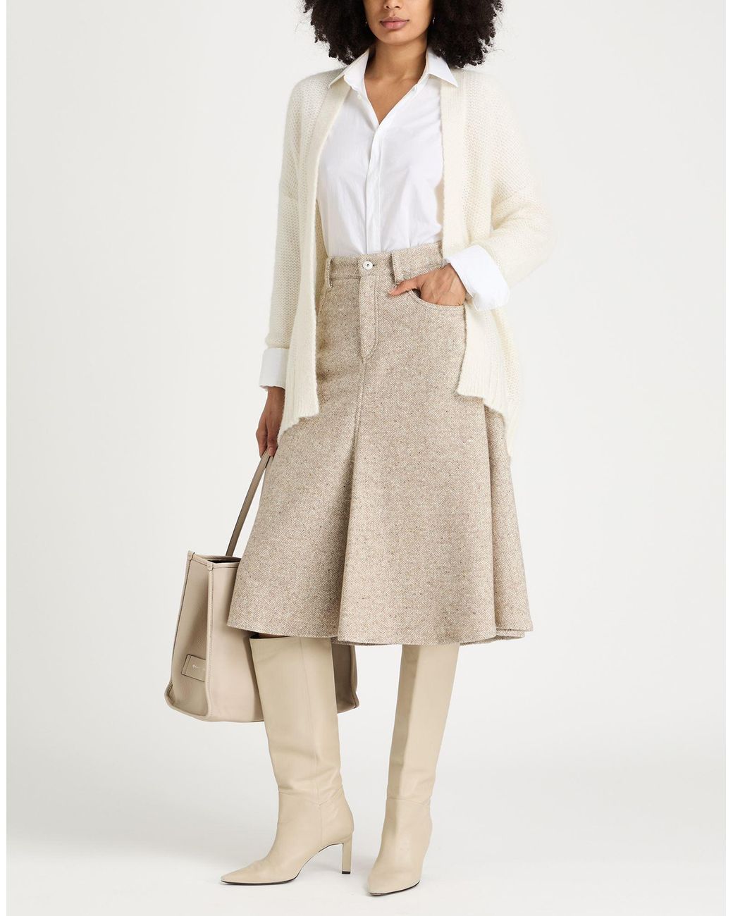 Brunello Cucinelli Natural Sand Midi Skirt Virgin Wool, Silk, Polyamide