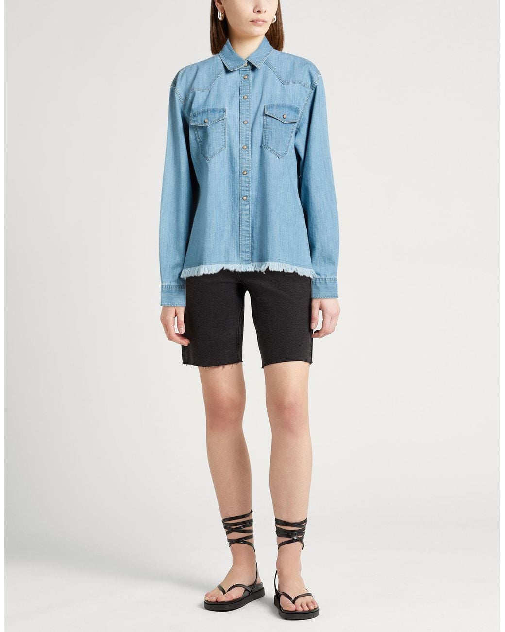 Eleventy Blue Denim Shirt Cotton, Elastane