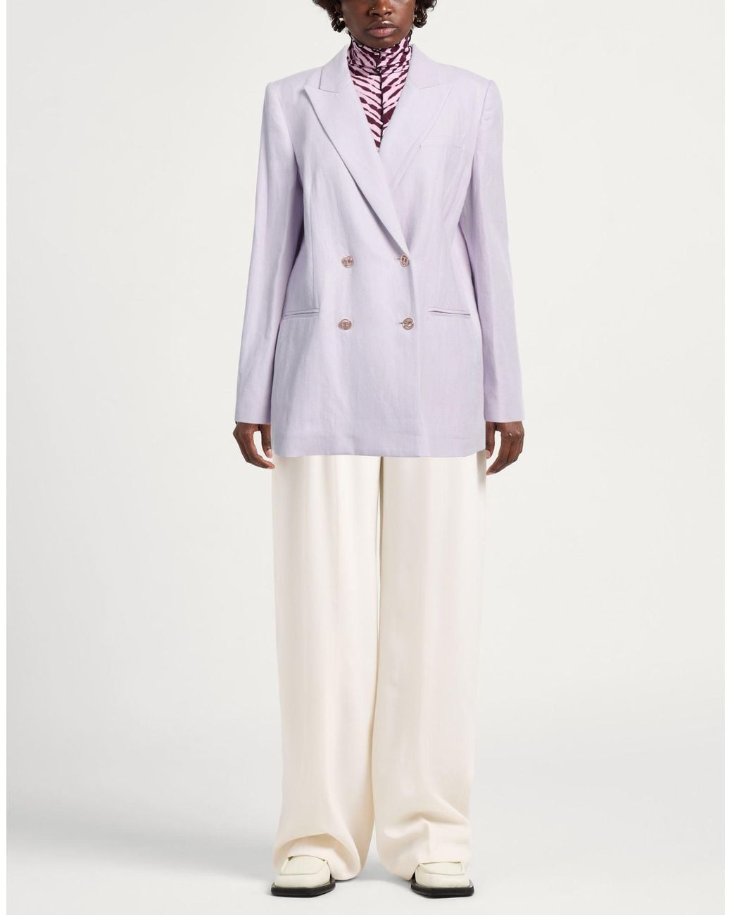 Twinset Purple Lilac Blazer Cotton, Linen