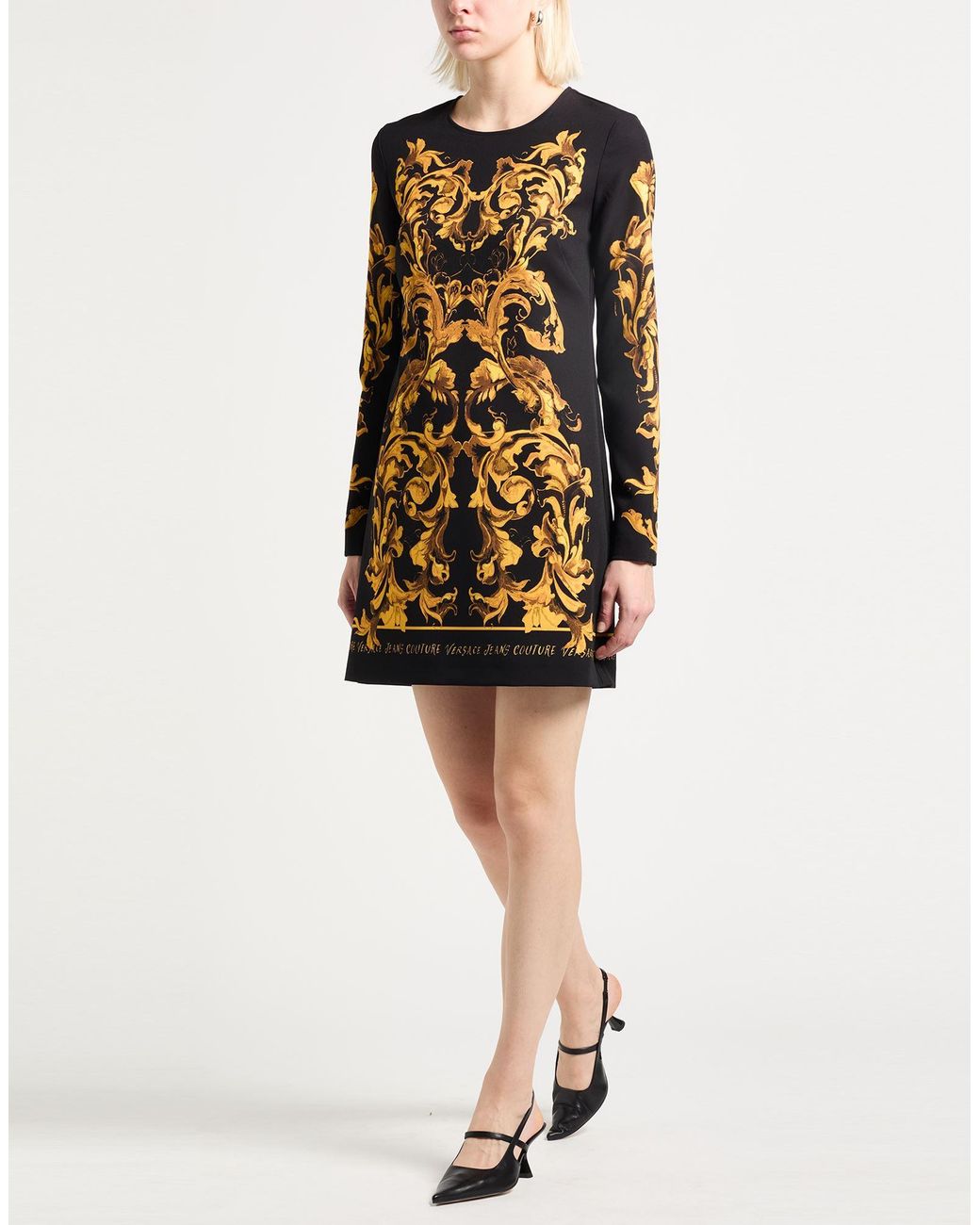 Versace Jeans Couture Black Mini Dress Polyester, Elastane