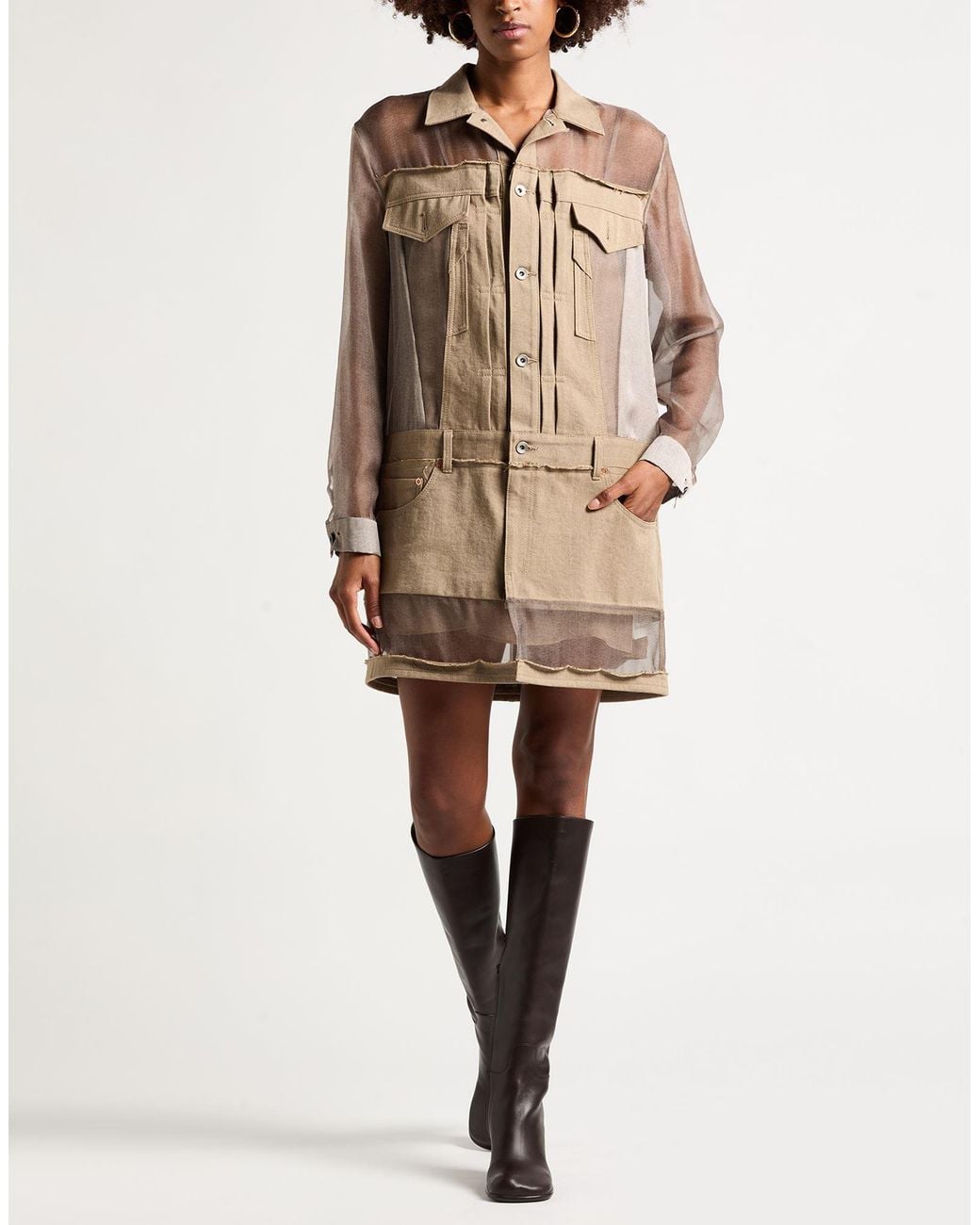 Sacai Natural Khaki Mini Dress Cotton