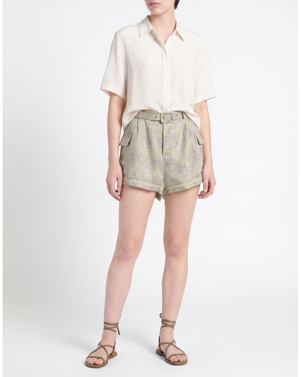 PHO® Firenze Green Shorts & Bermuda Shorts Linen, Viscose, Polyester, Polyamide
