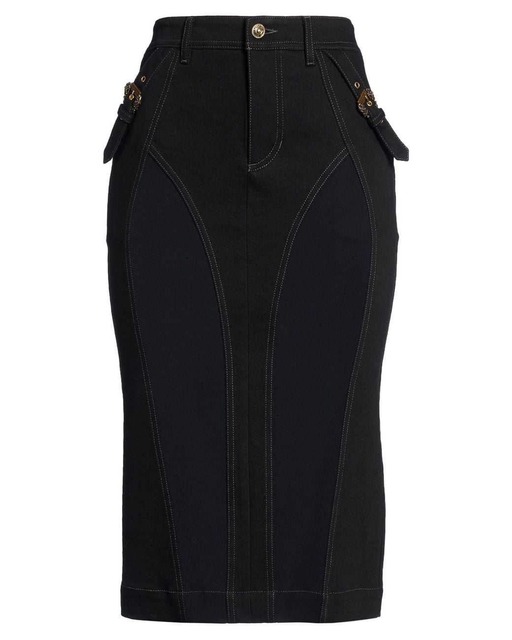 Versace Jeans Couture Black Denim Skirt Cotton, Elastane