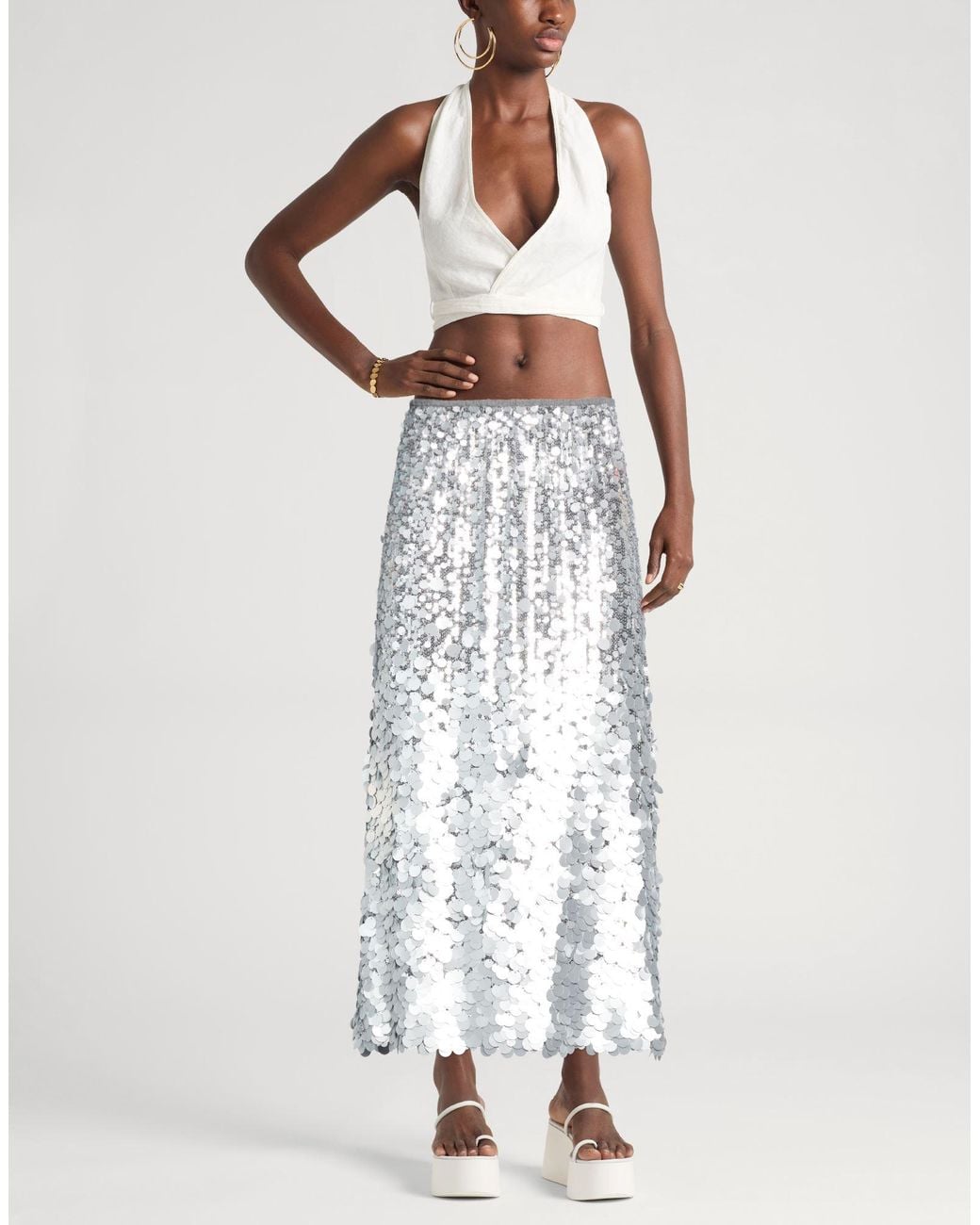 Carla G White Midi Skirt Polyester, Elastane